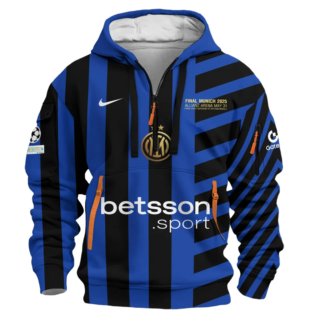 Street-Style Hoodie Half Zipper, Modern Sports Logo HVN1033 - Image 2