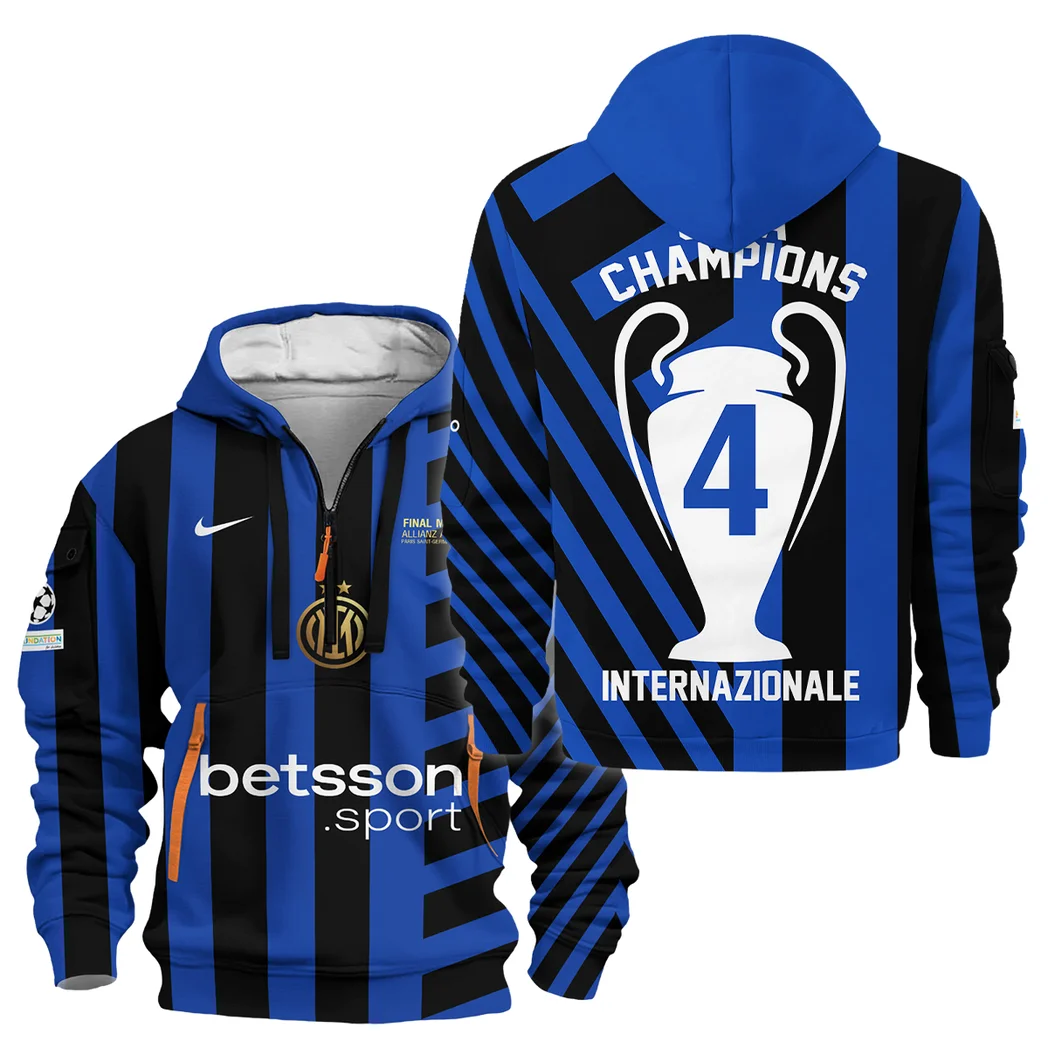 Street-Style Hoodie Half Zipper, Modern Sports Logo HVN1033