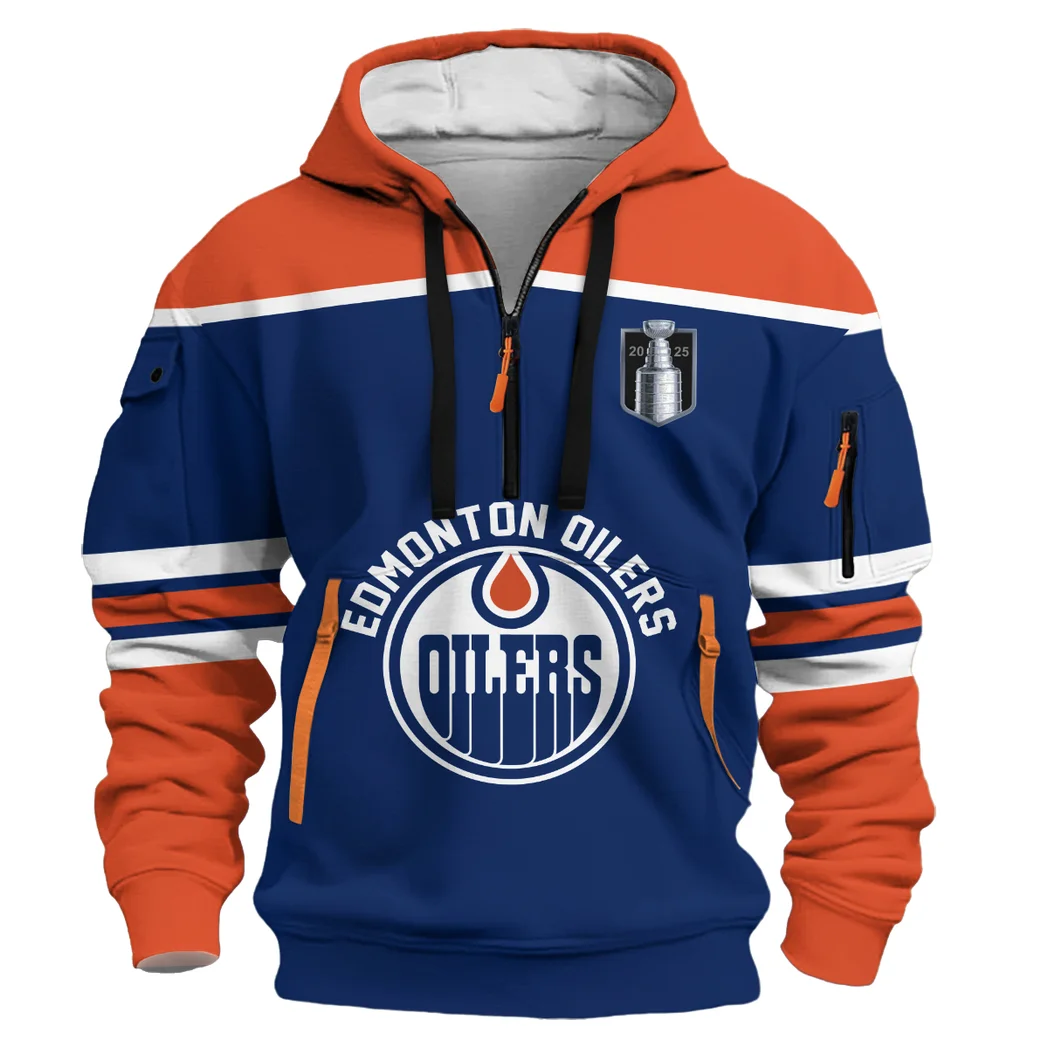 Street-Style Hoodie Half Zipper, Modern Sports Logo HVN1052 - Image 2
