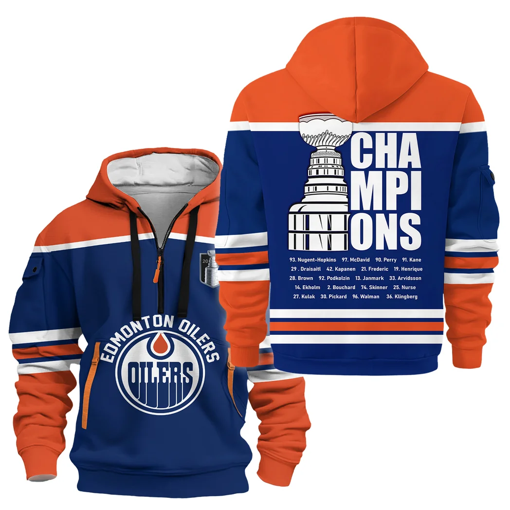 Street-Style Hoodie Half Zipper, Modern Sports Logo HVN1052