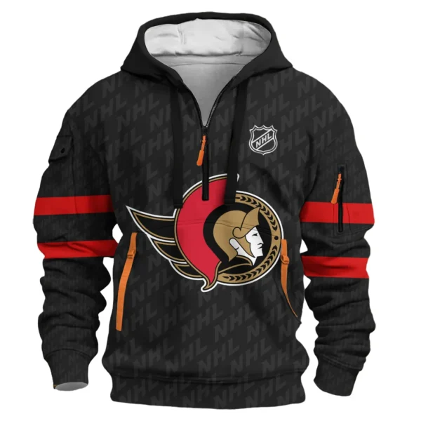 Street-Style Hoodie Half Zipper, Modern Sports Logo HVN1053 - Image 2