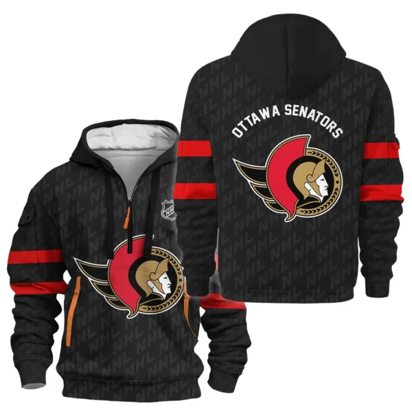 Street-Style Hoodie Half Zipper, Modern Sports Logo HVN1053