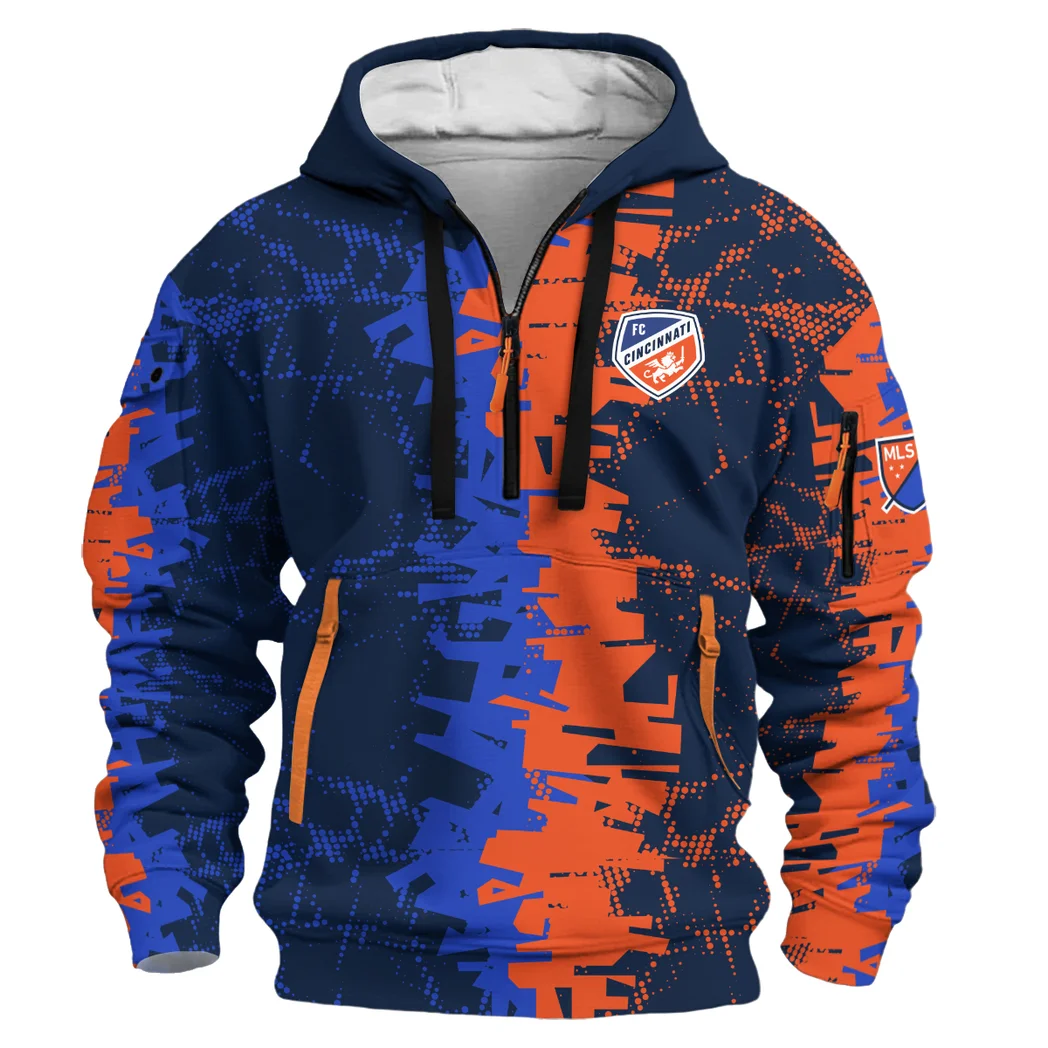 Everyday Hoodie Half Zipper, Athletic-Inspired Logo HVN1066 - Image 2