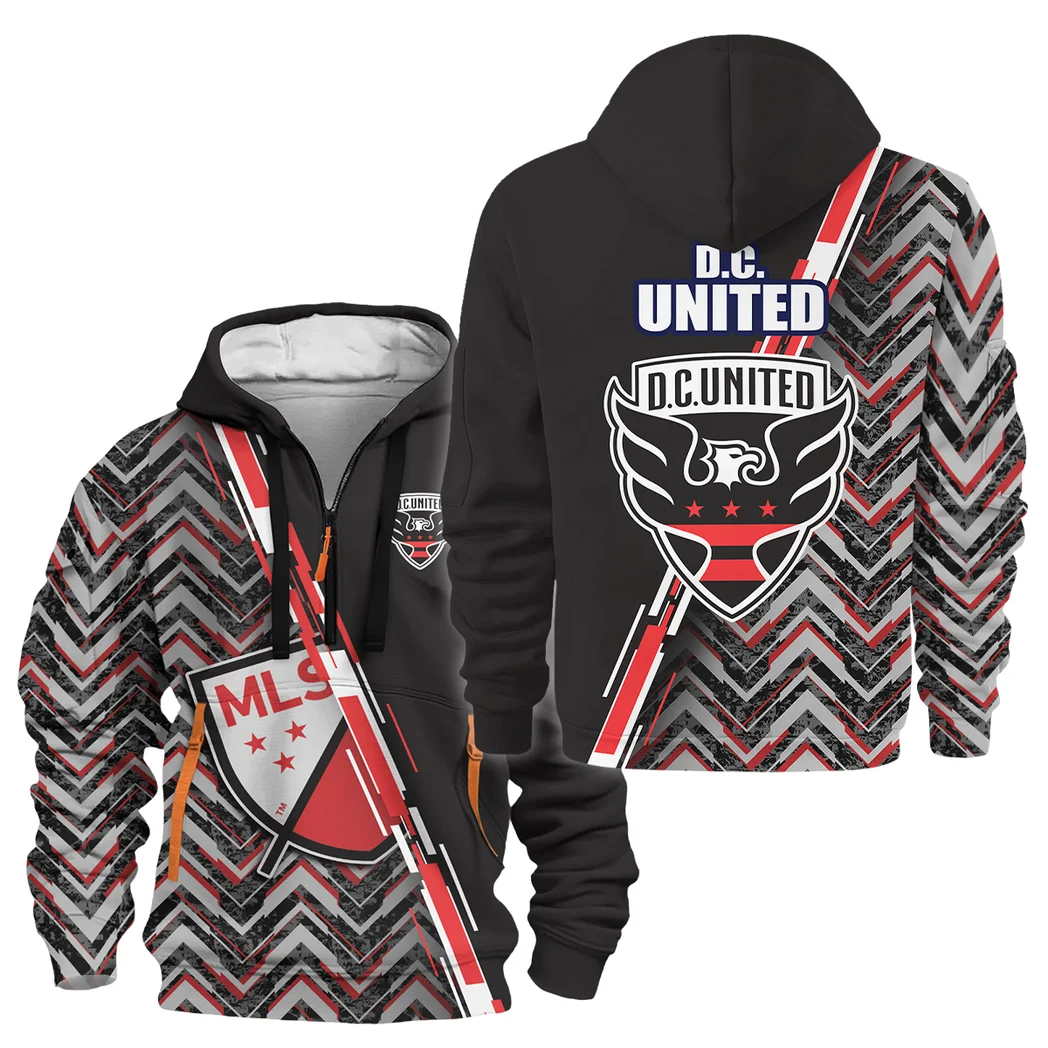 Street-Style Hoodie Half Zipper, Modern Sports Logo HVN1081