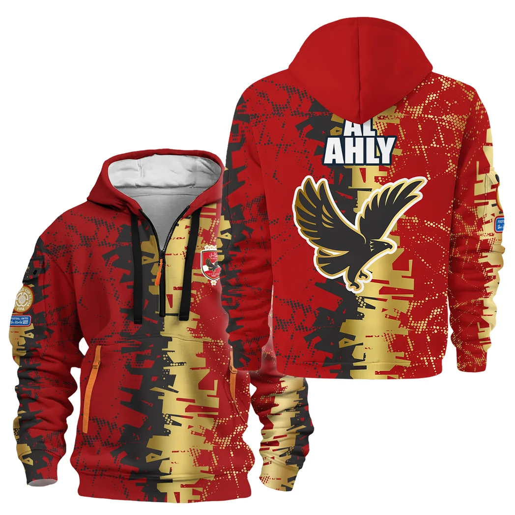 Street-Style Hoodie Half Zipper, Modern Sports Logo HVN1082