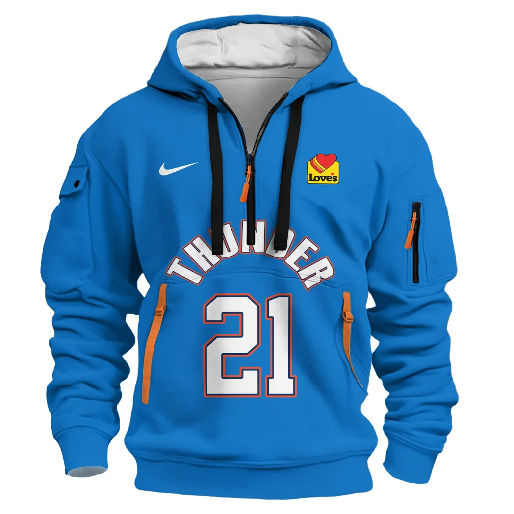 Street-Style Hoodie Half Zipper, Modern Sports Logo HVN1087 - Image 2