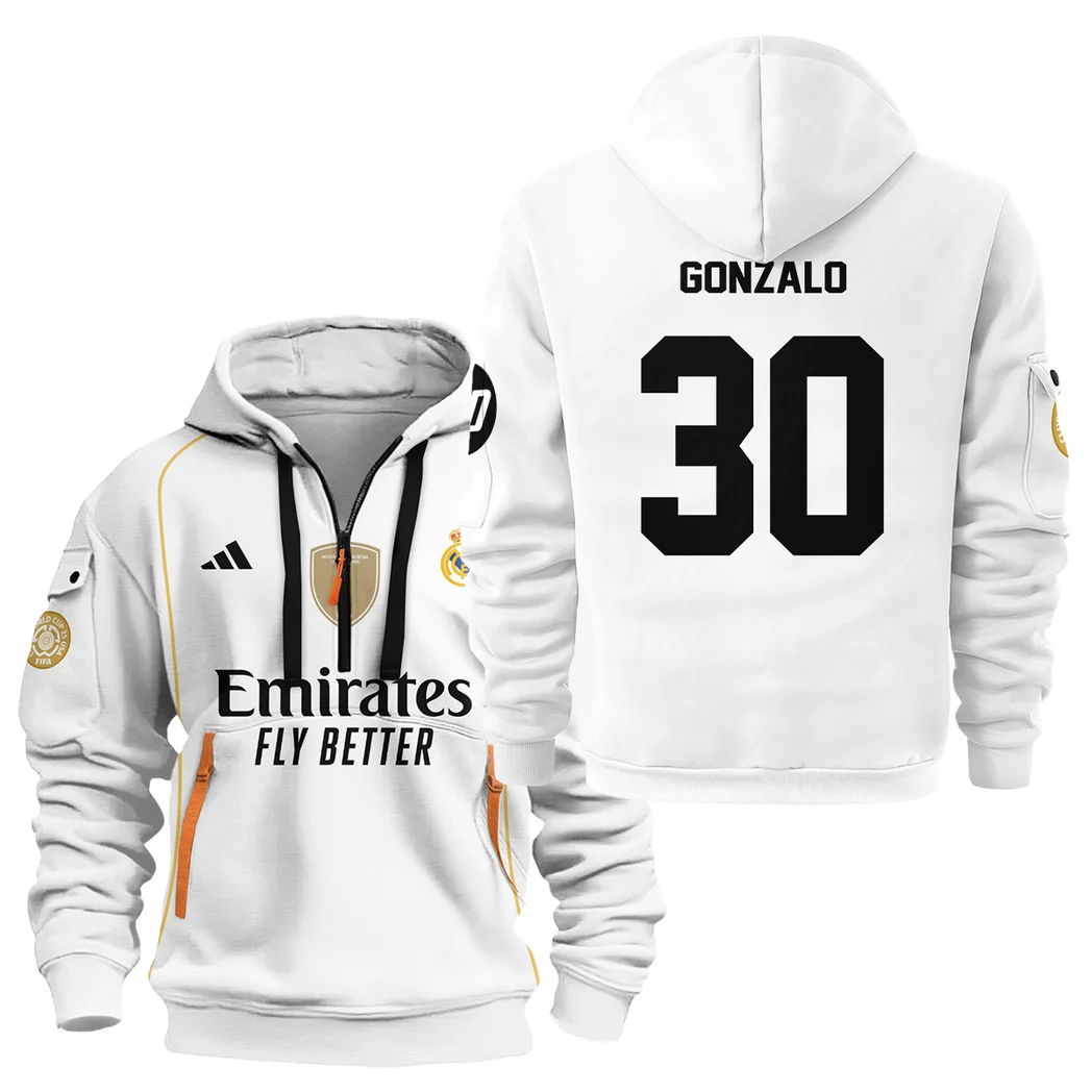 Athletic Half-Zip Hoodie, Team-Style Logo Print Hoodie Gift For Football Fans HVN1100