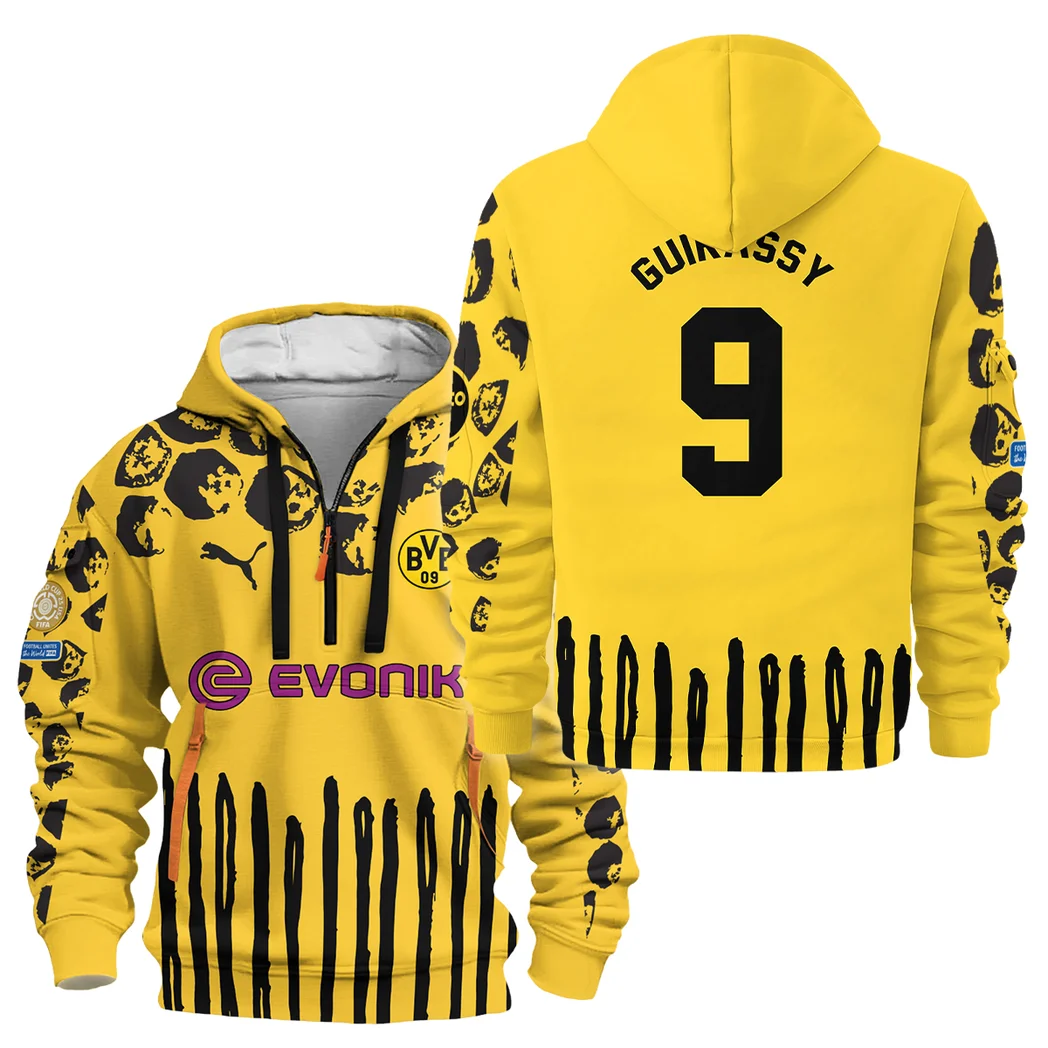 Street-Style Hoodie Half Zipper, Modern Sports Logo HVN1101