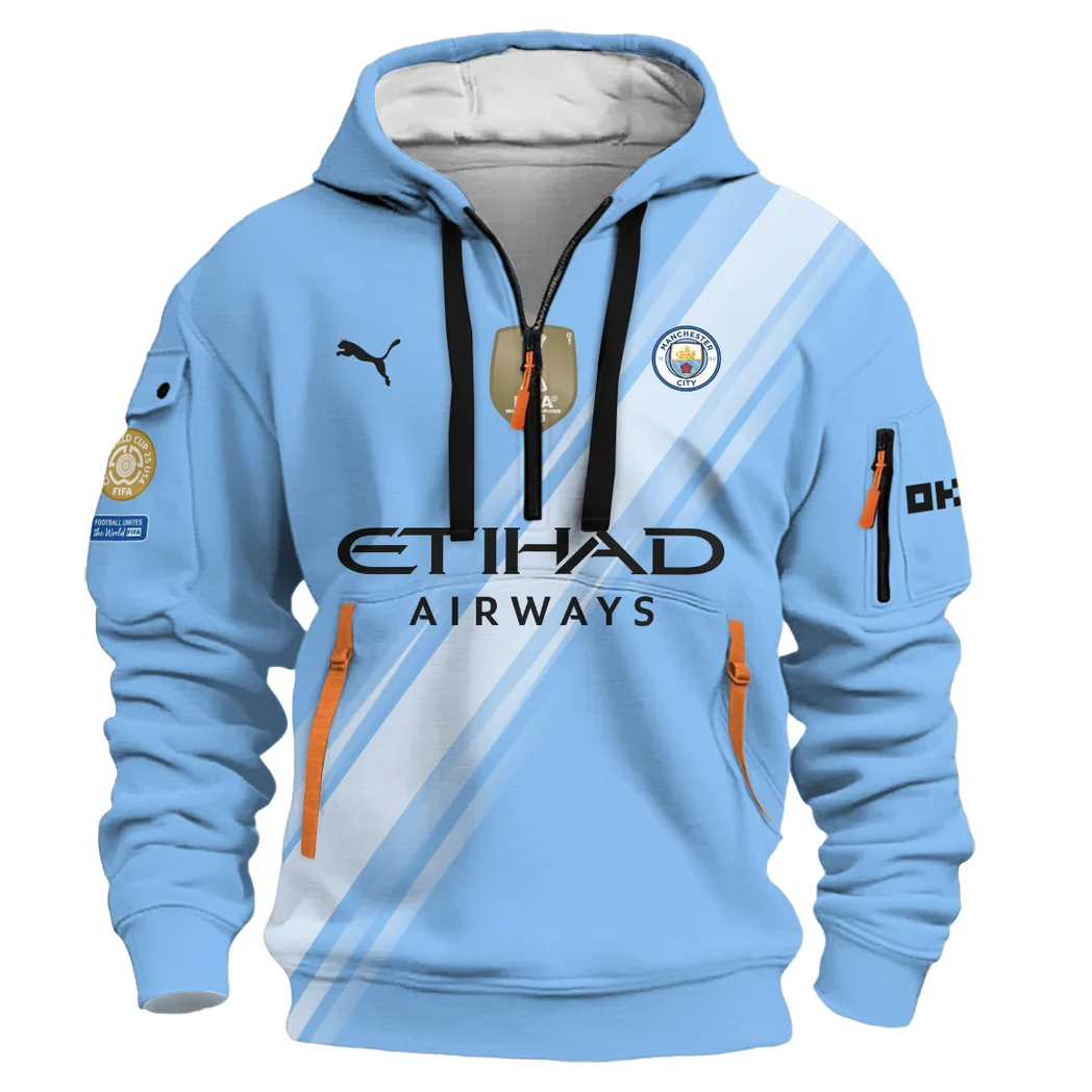 Street-Style Hoodie Half Zipper, Modern Sports Logo HVN1102 - Image 2