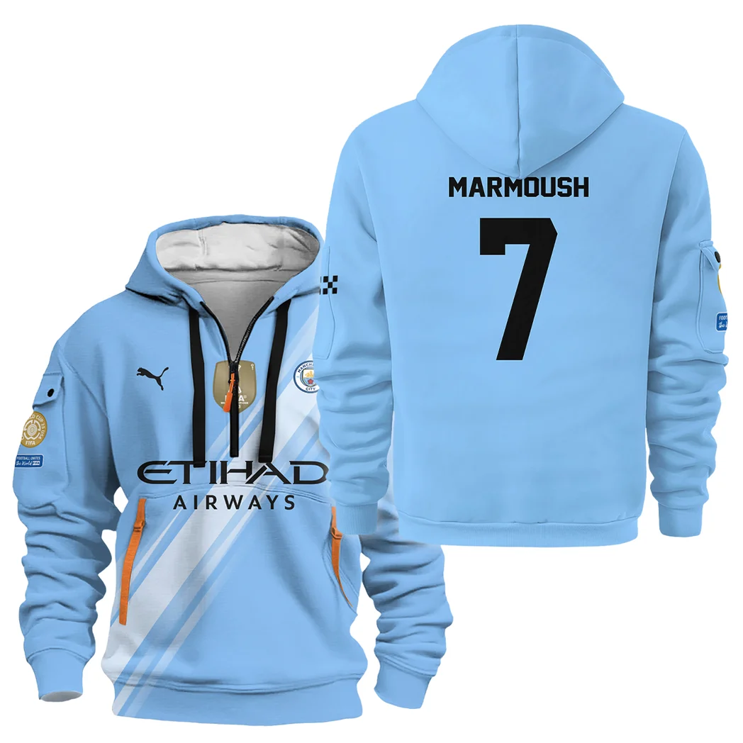 Street-Style Hoodie Half Zipper, Modern Sports Logo HVN1102