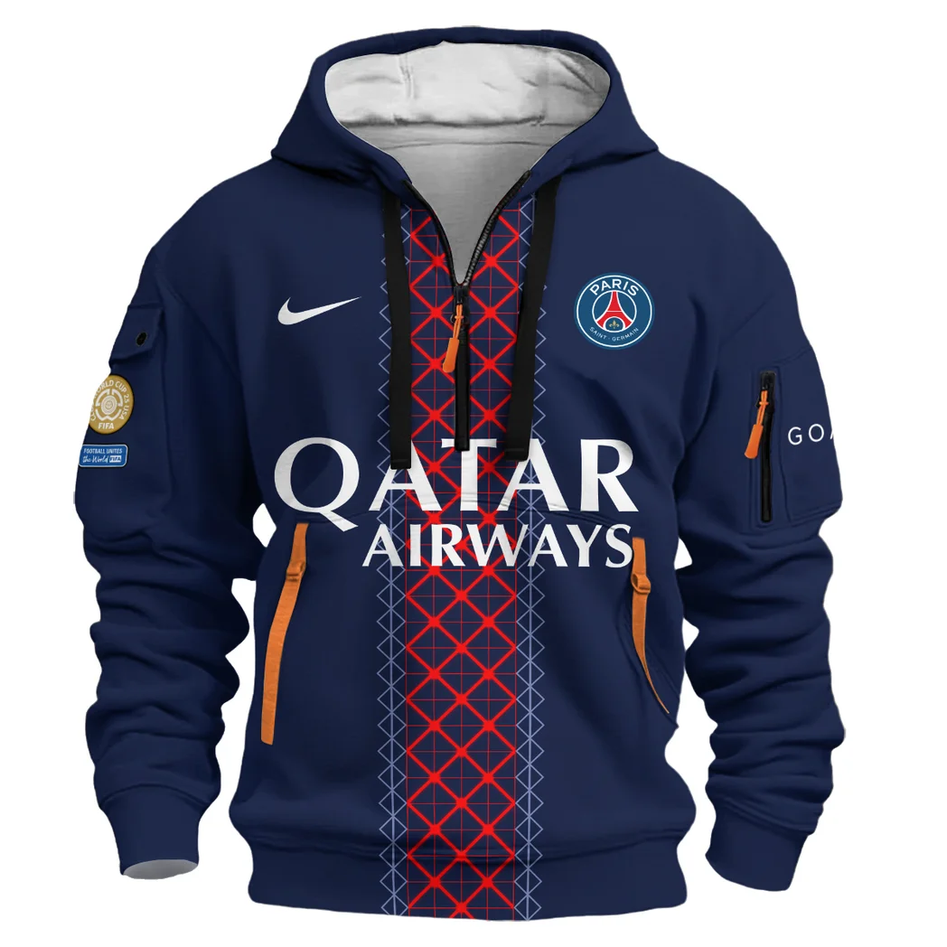 Street-Style Hoodie Half Zipper, Modern Sports Logo HVN1105 - Image 2