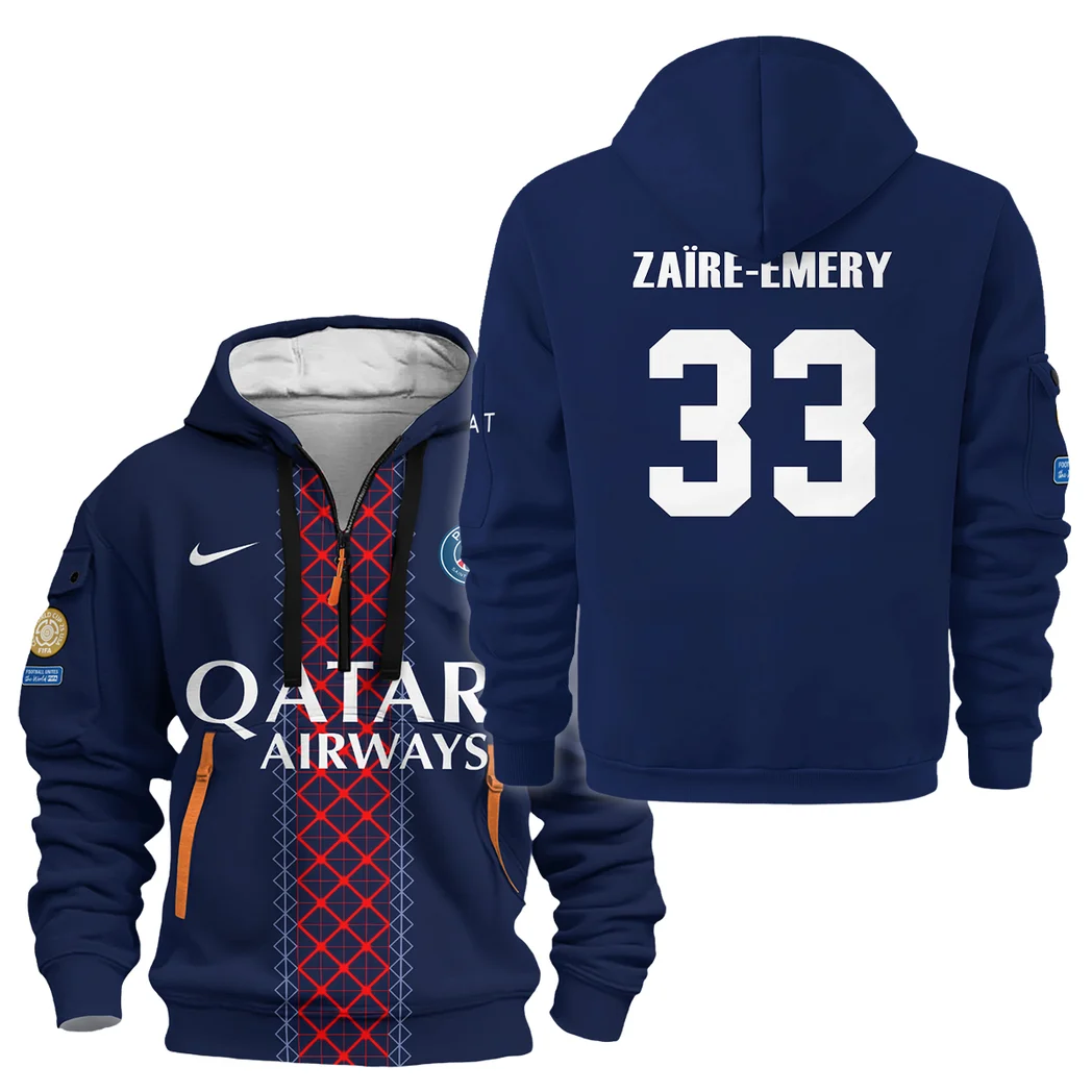 Street-Style Hoodie Half Zipper, Modern Sports Logo HVN1105