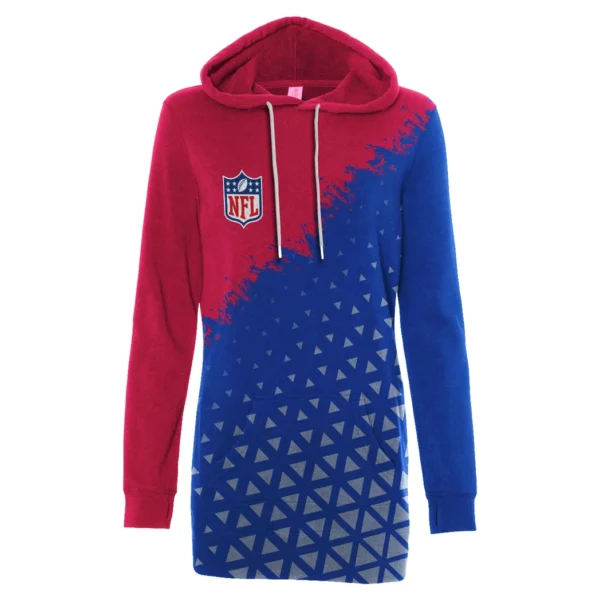 Football Blue Crew Hoodie Dress, Lifestyle Women's Hoodie Dress HVN1270 - Image 2