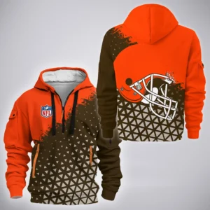 Brown Crew Hoodie Half Zipper, Fan Pride Half-Zip Hoodie HVN1270