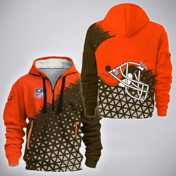Brown Crew Hoodie Half Zipper, Fan Pride Half-Zip Hoodie HVN1270