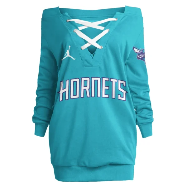 Bold Hoop Lifestyle Lace-Up Sweatshirt For Women, Bold Feminine Hoodie Dress HVN1280 - Image 2