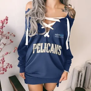 Streetwear Game Nation Lace-Up Sweatshirt For Women, Feminine Lace-Up Hoodie Dress HVN1280