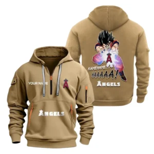 Urban Streetwear Hoodie, Half-Zip with Exclusive Logo MLB030 - Khaki