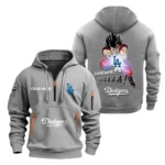 Street-Style Hoodie Half Zipper, Modern Sports Logo MLB030 - Grey