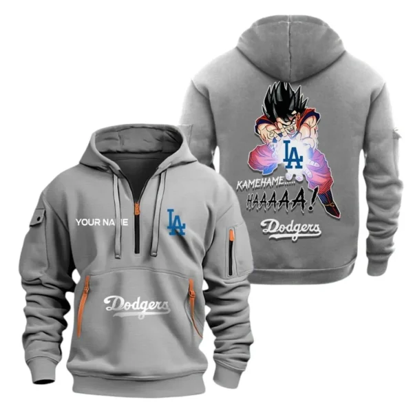 Street-Style Hoodie Half Zipper, Modern Sports Logo MLB030 - Grey