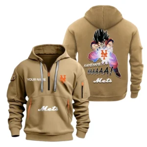Urban Streetwear Hoodie, Half-Zip with Exclusive Logo MLB030 - Khaki