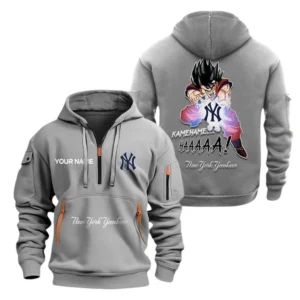 Street-Style Hoodie Half Zipper, Modern Sports Logo MLB030 - Grey