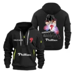 Street-Style Hoodie Half Zipper, Modern Sports Logo MLB030 - Black