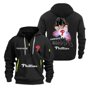 Street-Style Hoodie Half Zipper, Modern Sports Logo MLB030 - Black