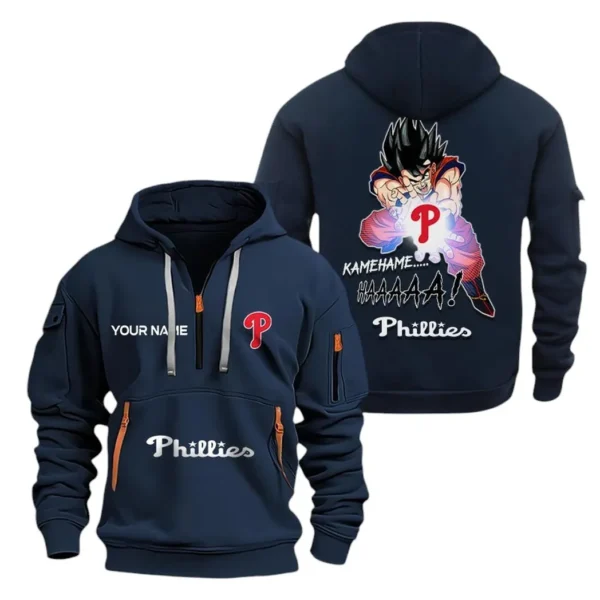 Lightweight Sports Hoodie Half Zipper, Unique Logo Print MLB030 - Navy