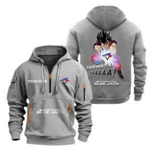 Street-Style Hoodie Half Zipper, Modern Sports Logo MLB030 - Grey