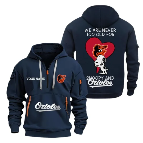 Street-Style Hoodie Half Zipper, Modern Sports Logo MLB170 - Navy