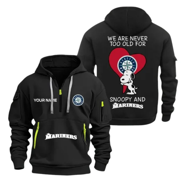 Athletic Half-Zip Hoodie, Team-Style Logo Print Hoodie Gift For Football Fans MLB170 - Black
