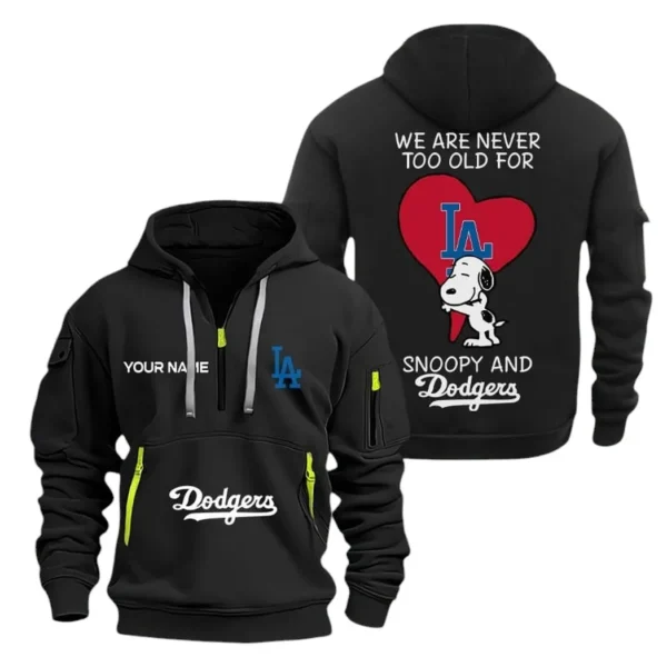 Athletic Half-Zip Hoodie, Team-Style Logo Print Hoodie Gift For Football Fans MLB170 - Black