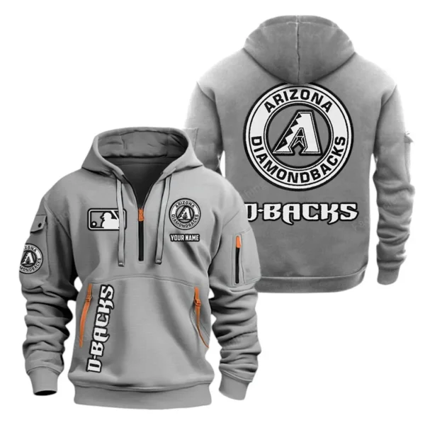 Lightweight Sports Hoodie Half Zipper, Unique Logo Print MLB210 - Grey