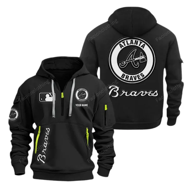 Urban Streetwear Hoodie, Half-Zip with Exclusive Logo MLB210 - Black