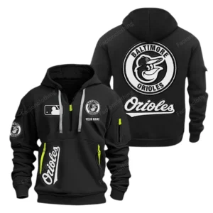 Lightweight Sports Hoodie Half Zipper, Unique Logo Print MLB210 - Black