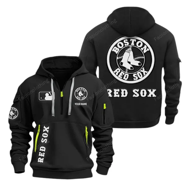 Athletic Half-Zip Hoodie, Team-Style Logo Print Hoodie Gift For Football Fans MLB210 - Black