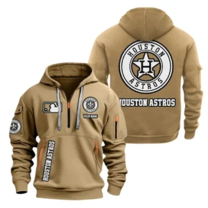 Casual Sports Hoodie Half Zipper, Modern Logo Detail Printing MLB210 - Khaki