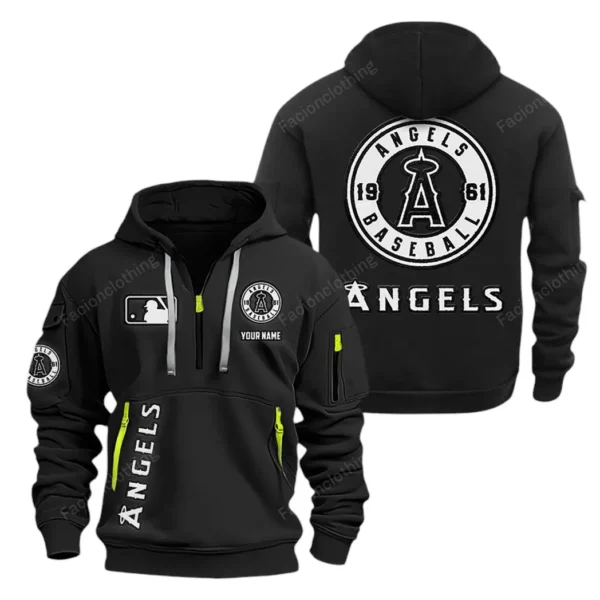 Lightweight Sports Hoodie Half Zipper, Unique Logo Print MLB210 - Black