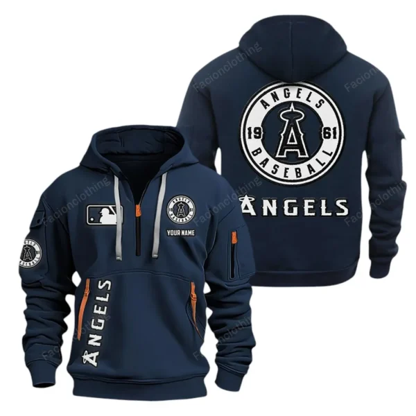 Street-Style Hoodie Half Zipper, Modern Sports Logo MLB210 - Navy