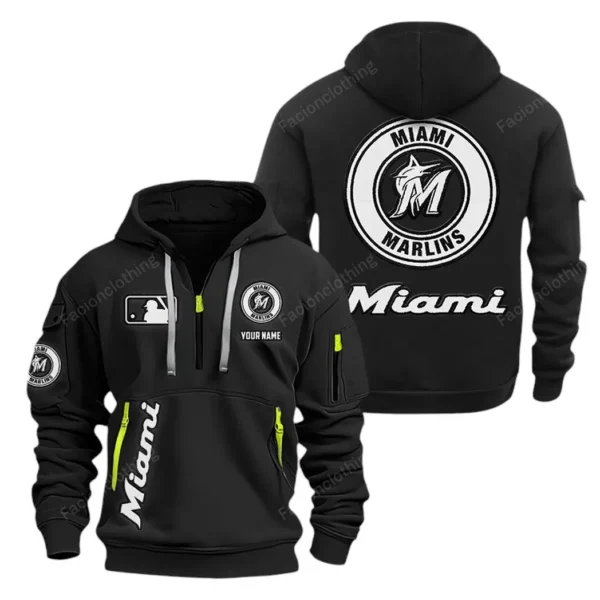 Everyday Hoodie Half Zipper, Athletic-Inspired Logo MLB210 - Black