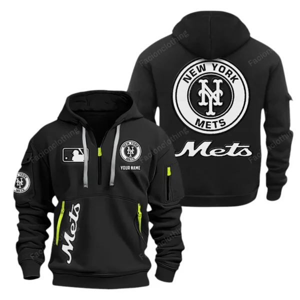 Lightweight Sports Hoodie Half Zipper, Unique Logo Print MLB210 - Black