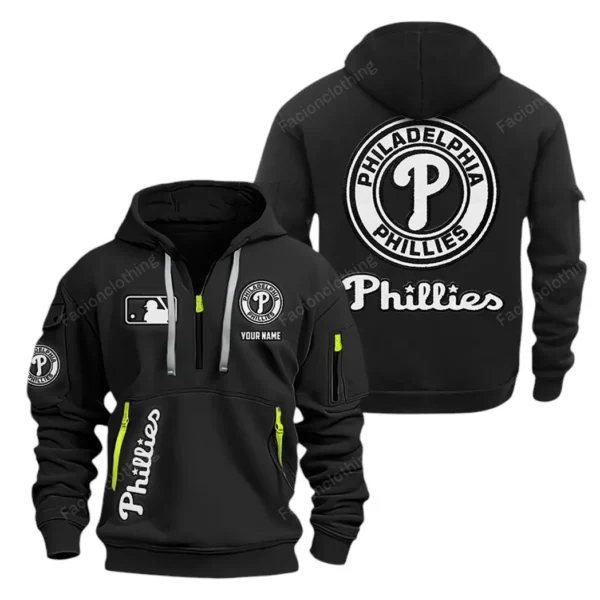 Everyday Hoodie Half Zipper, Athletic-Inspired Logo MLB210 - Black