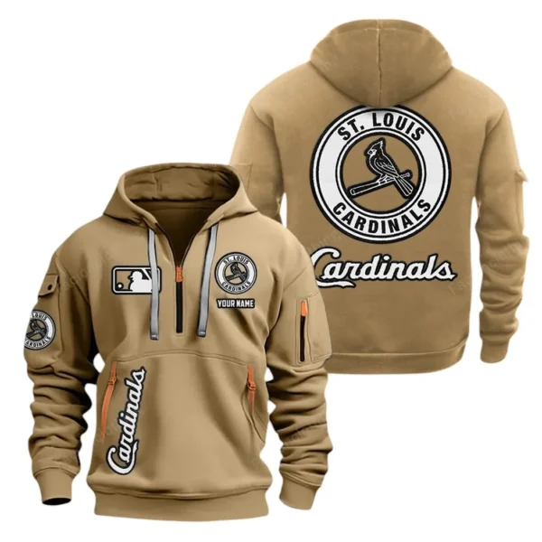 Street-Style Hoodie Half Zipper, Modern Sports Logo MLB210 - Khaki