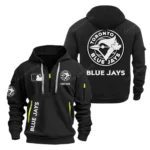 Lightweight Sports Hoodie Half Zipper, Unique Logo Print MLB210 - Black