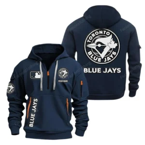 Street-Style Hoodie Half Zipper, Modern Sports Logo MLB210 - Navy