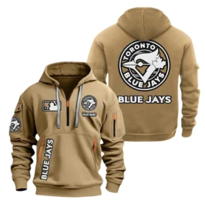 Fan Gift Hoodie Half Zipper, Sports-Inspired Logo Design MLB210 - Khaki