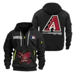 Street-Style Hoodie Half Zipper, Modern Sports Logo MLB240 - Black