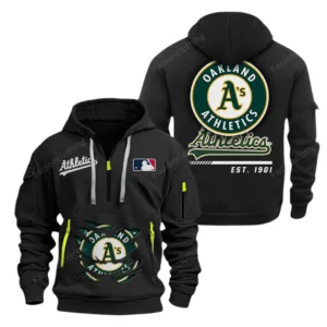 Casual Sports Hoodie Half Zipper, Modern Logo Detail Printing MLB240 - Black