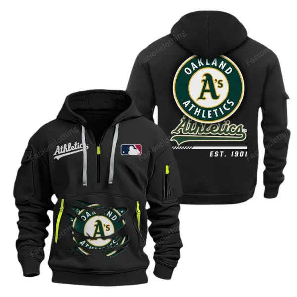 Casual Sports Hoodie Half Zipper, Modern Logo Detail Printing MLB240 - Black